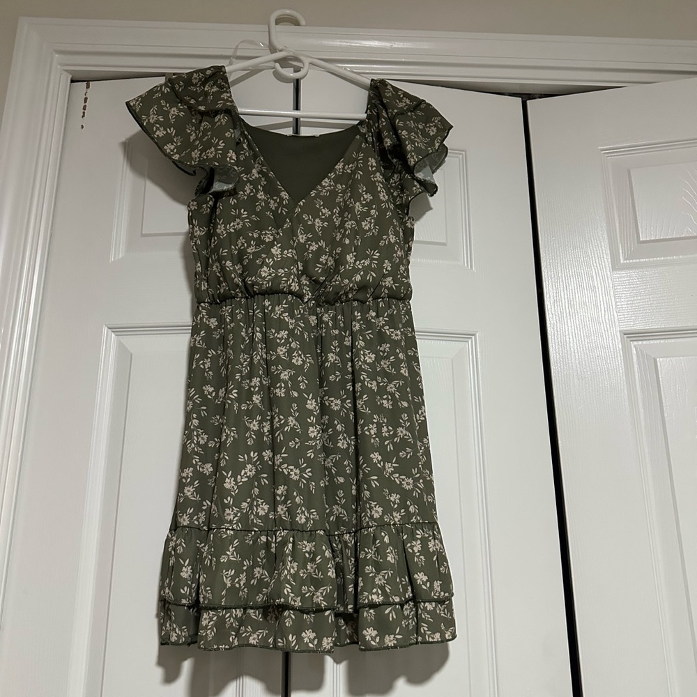 Altar'd State Olive Green Floral Mini Dress
